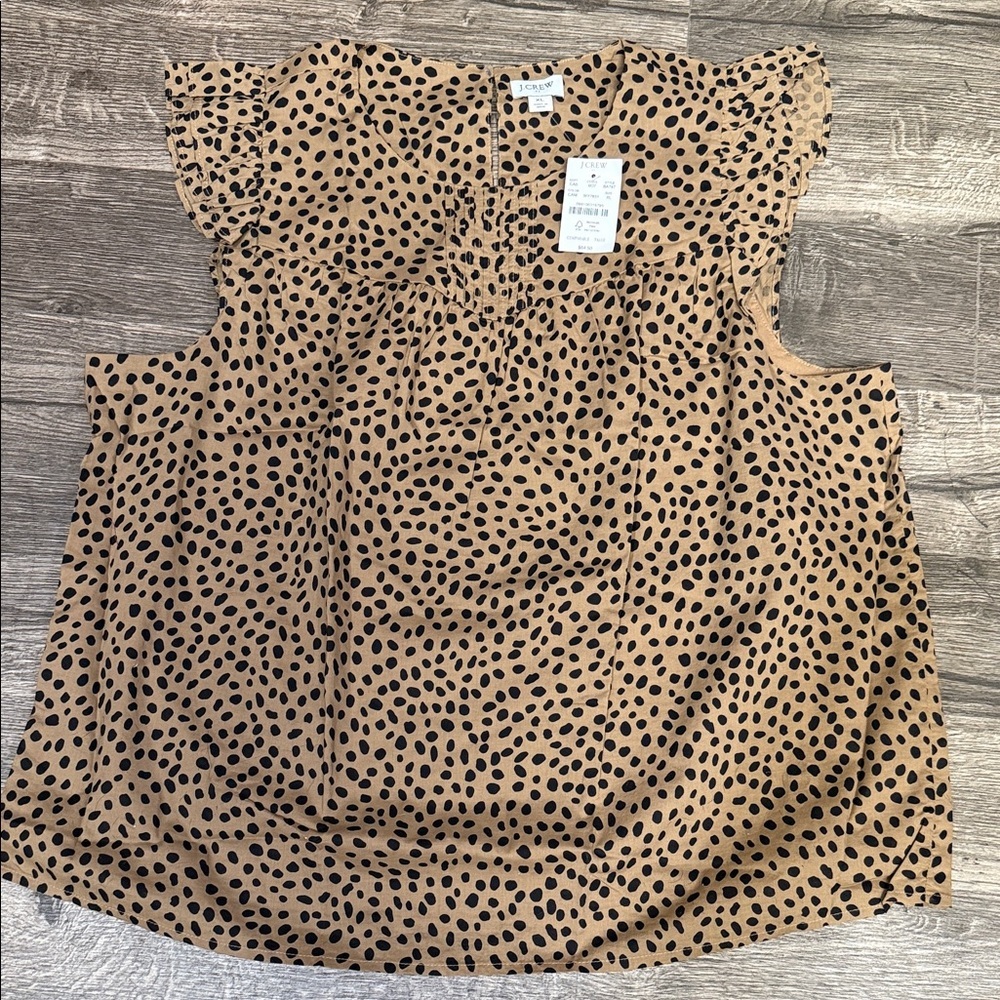 J. Crew Tan and Black Polka Dot Ruffle Sleeve Camisole - Picture 5 of 10